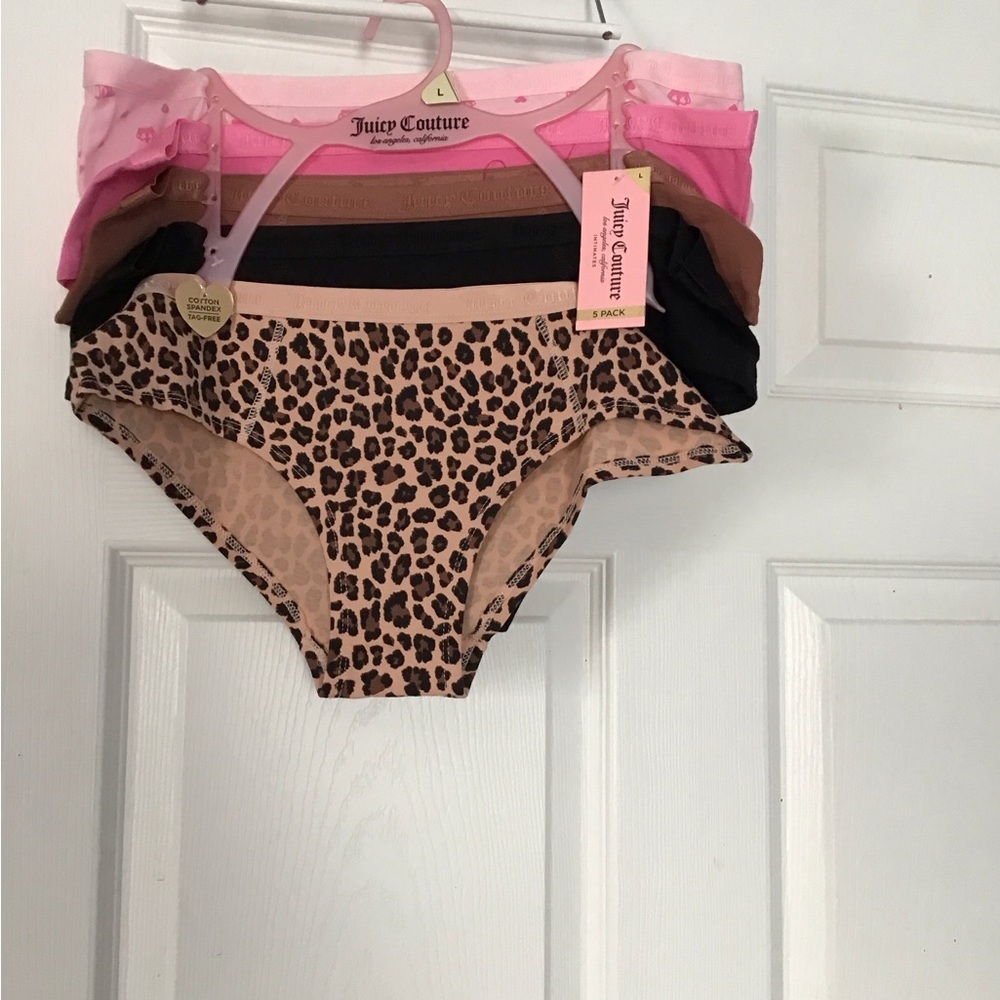 NWT Juicy Couture Pink and Leopard 5 Panties Briefs Set